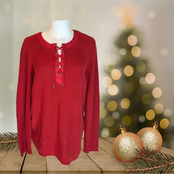 Lauren Ralph Lauren Sweaters - Lauren Ralph Lauren size Large red long sleeve cotton waffle sweater